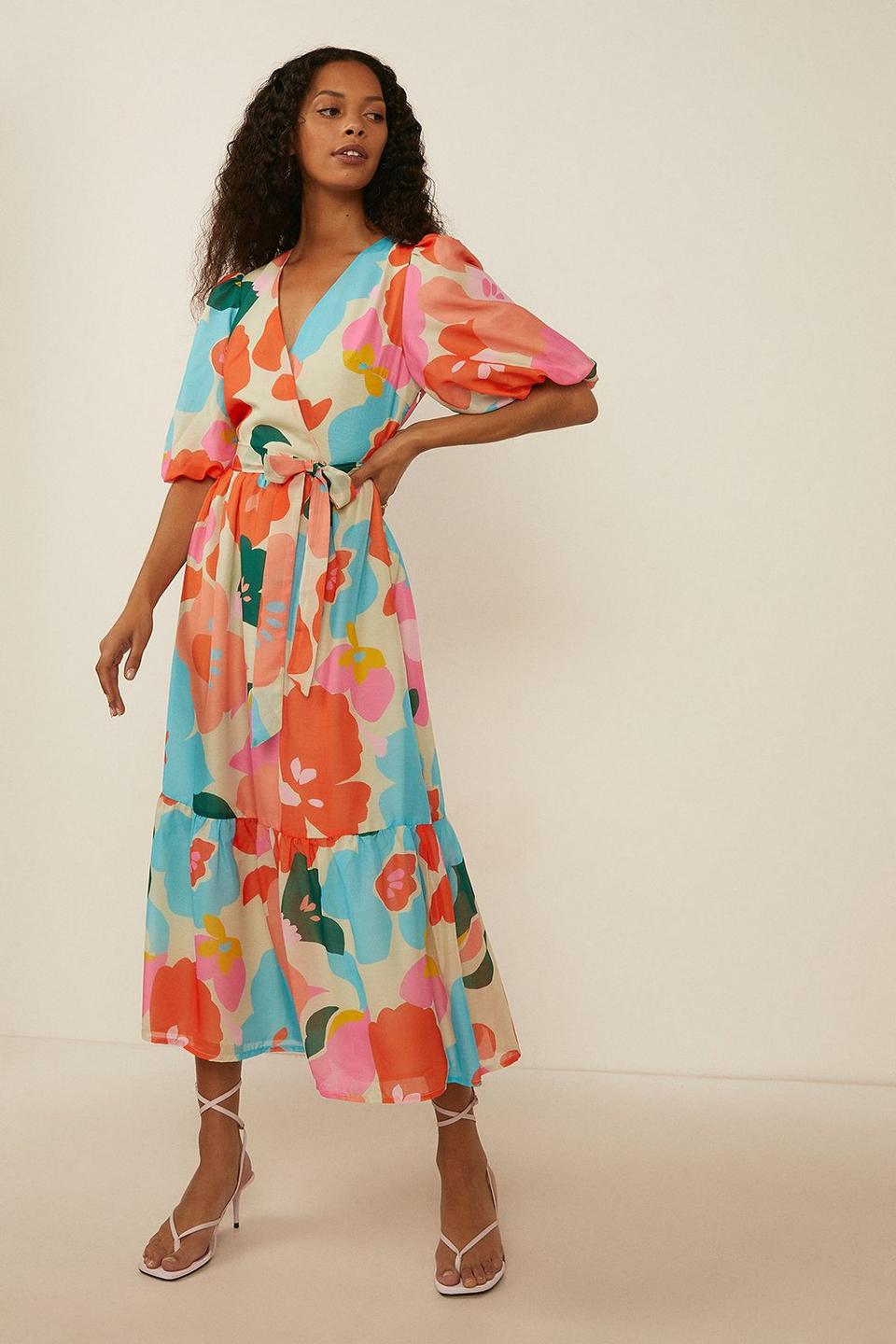 Dresses | Large Floral Printed Wrap Dress | Oasis