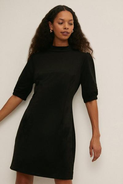 Oasis black Suedette Puff Sleeve Shift