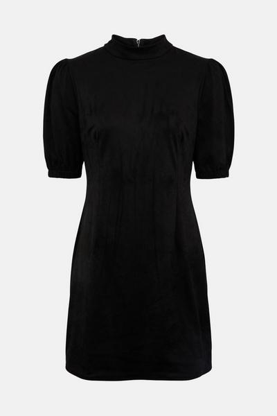 Oasis black Suedette Puff Sleeve Shift