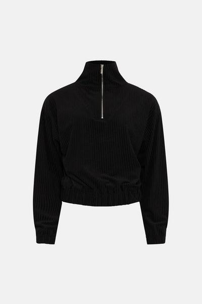 Oasis black Velour Rib Half Zip Sweater