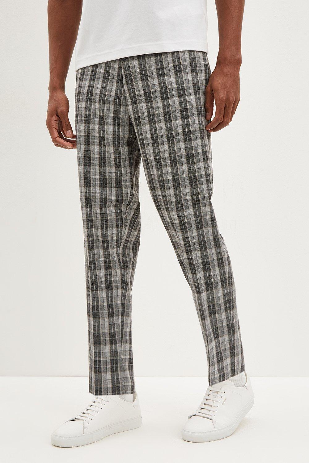 Trousers | Tapered Fit Cropped Grey Check Smart Trousers | Burton