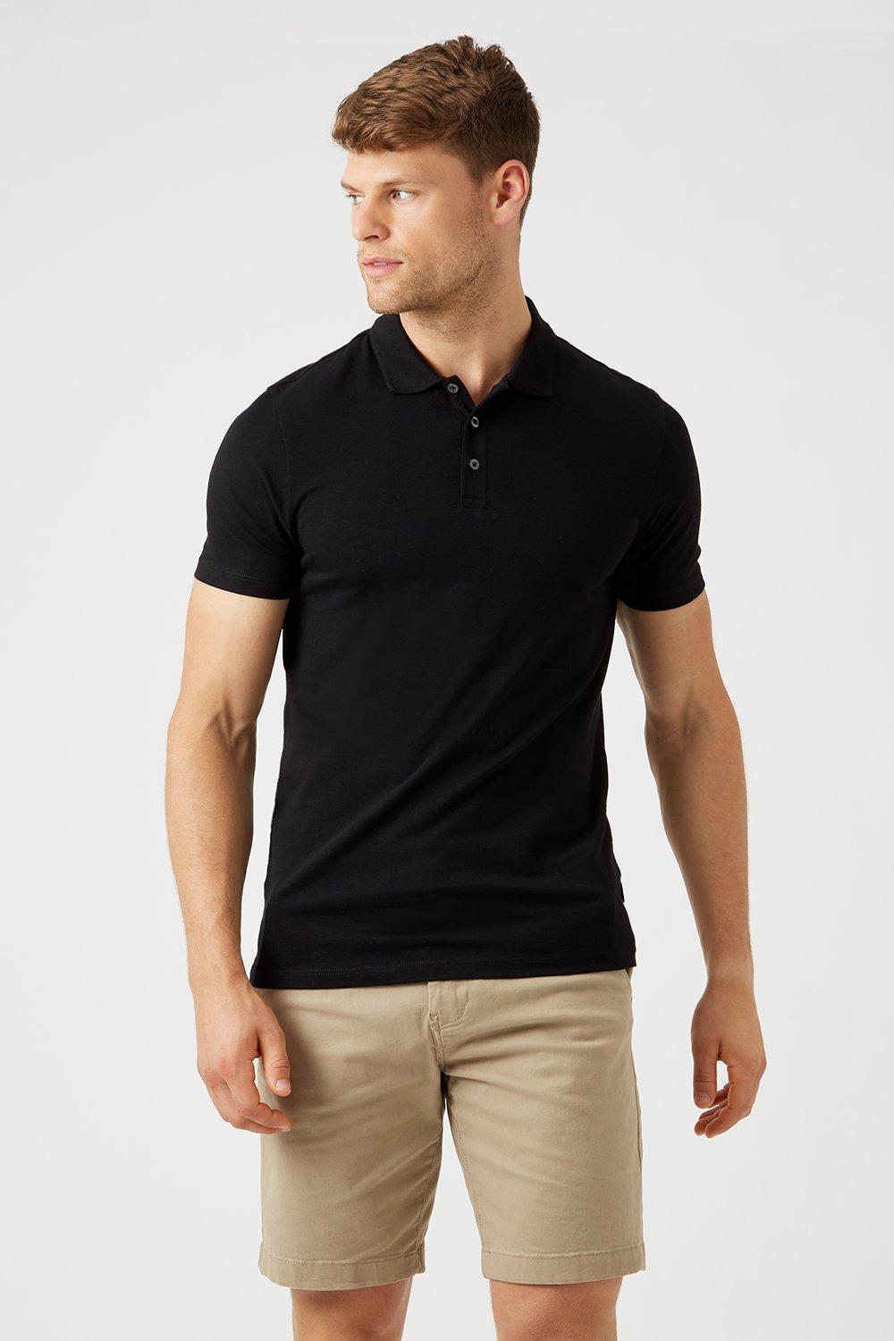 Polos | Black Muscle Fit Polo Shirt | Burton