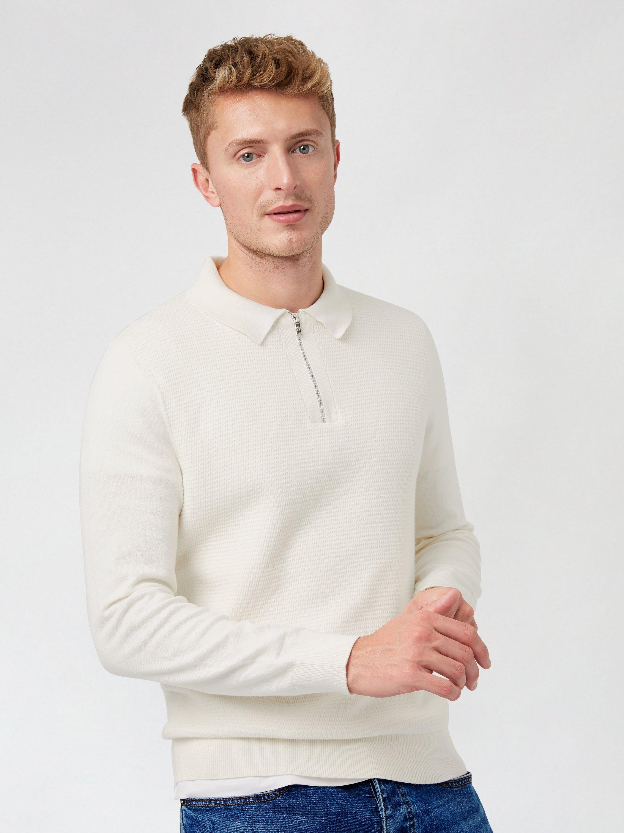 Jumpers & Cardigans | White Text Zip Polo Jumper | Burton