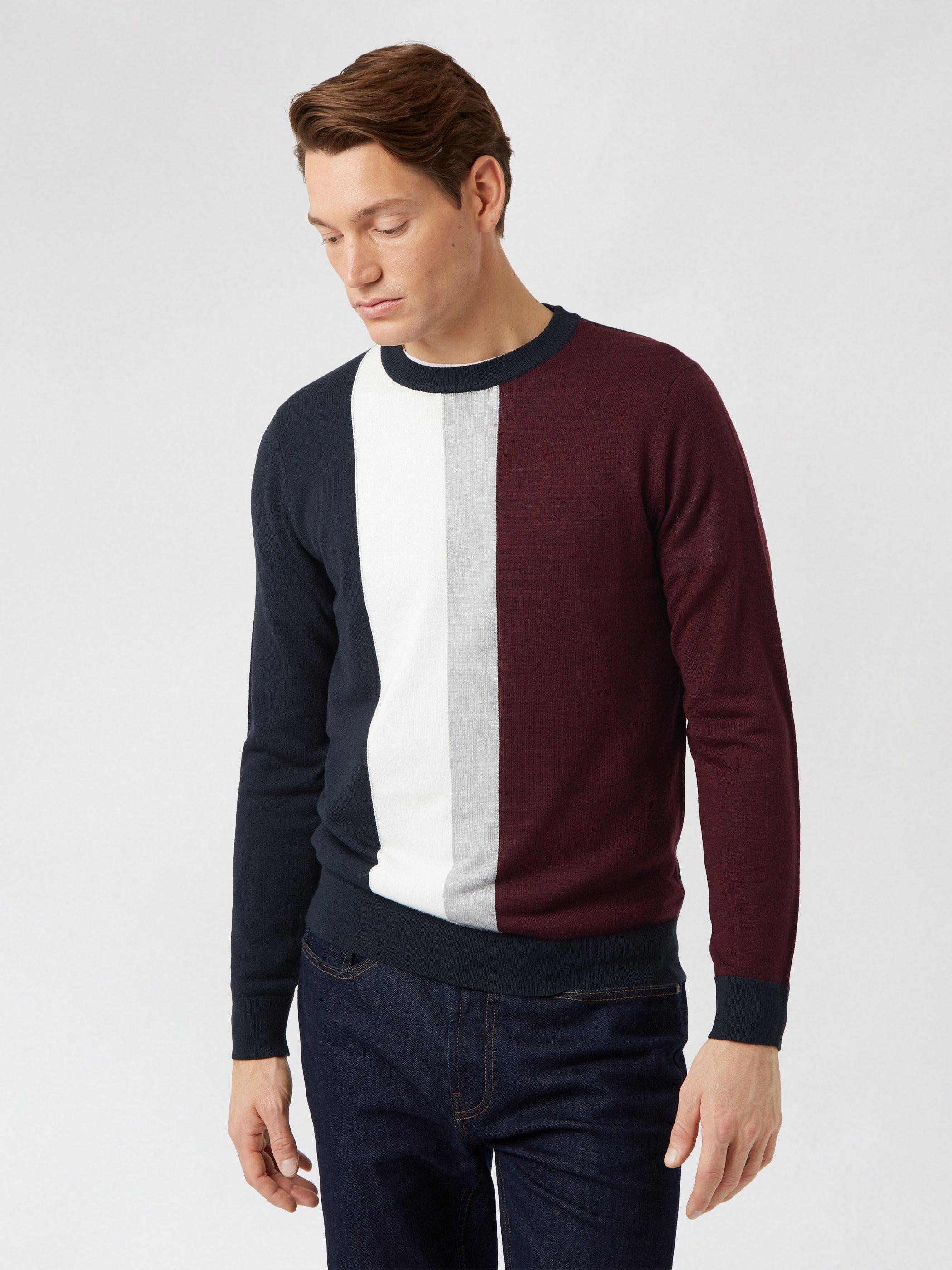 Jumpers & Cardigans | Burgundy Wide Stripe Crew Jumper | Burton