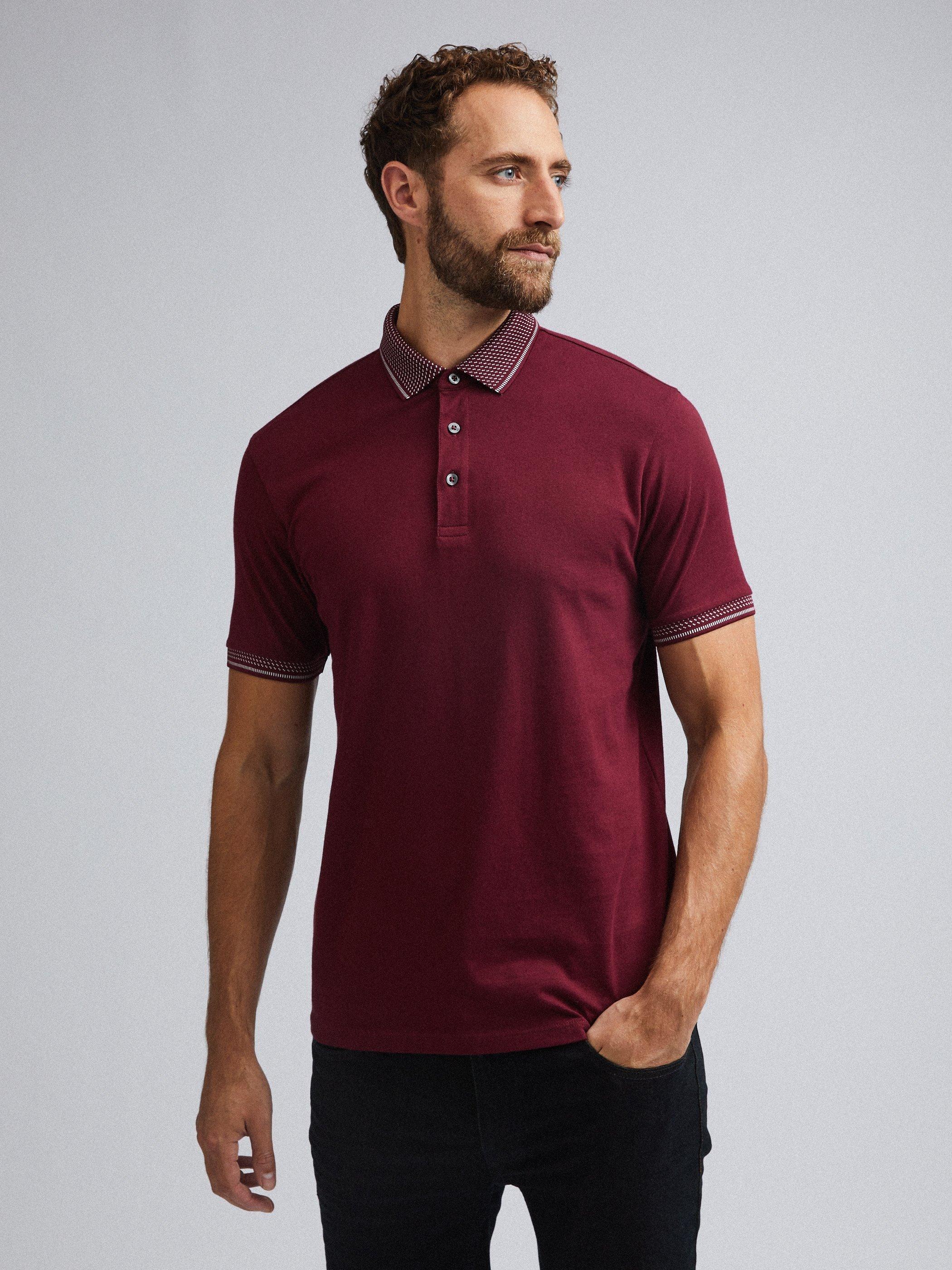Burton Burgundy Jacquard Collar Polo Shirt | Debenhams