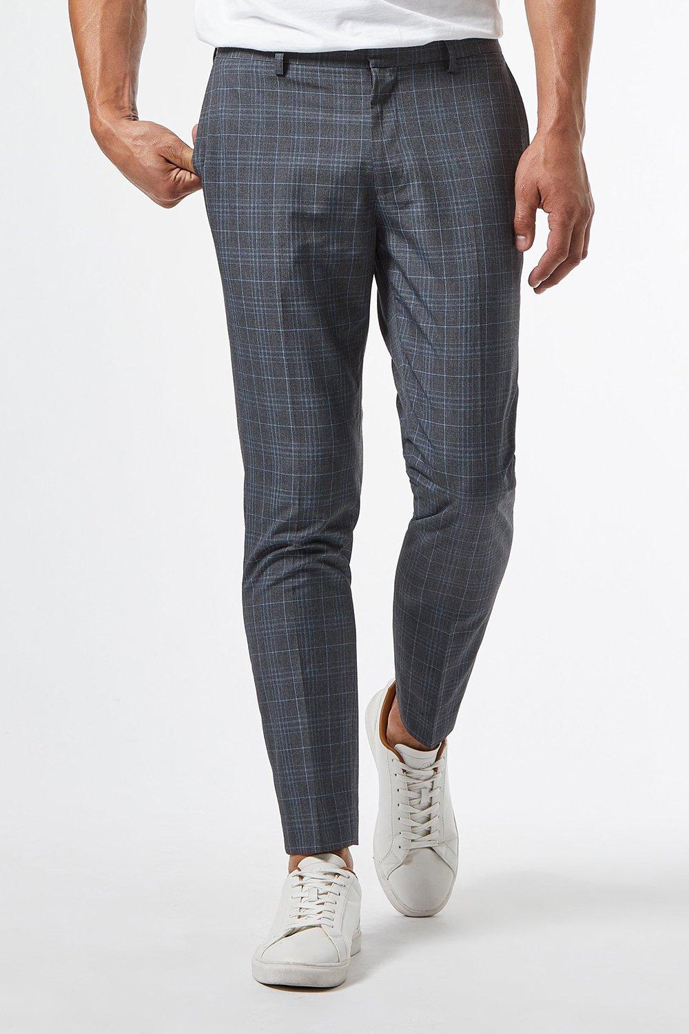 Trousers | Skinny Grey And Blue Check Trousers | Burton