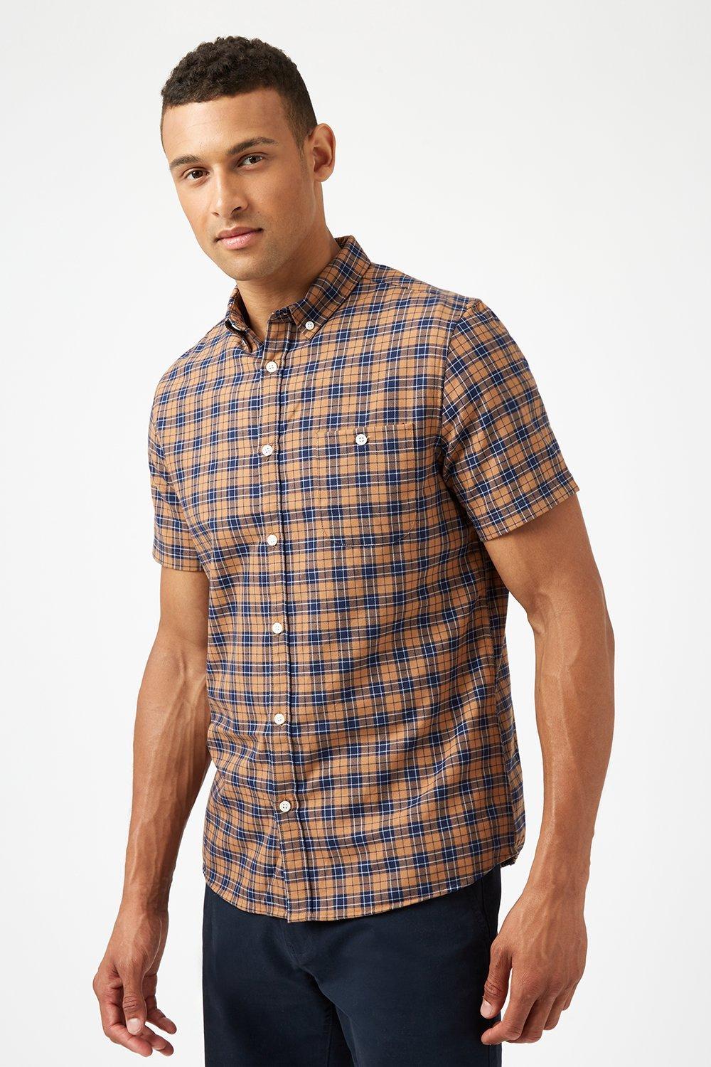 Shirts | Tan and Navy Check Shirt | Burton