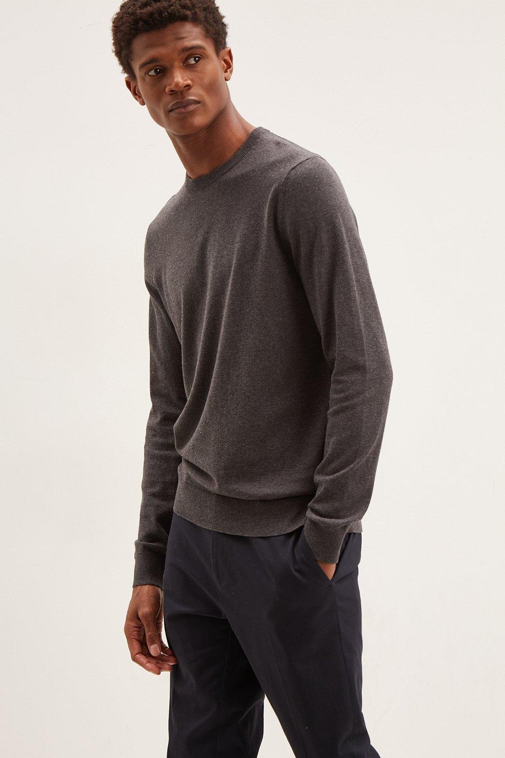 Jumpers & Cardigans | Cotton Rich Knitted Crew Neck Jumper | Burton