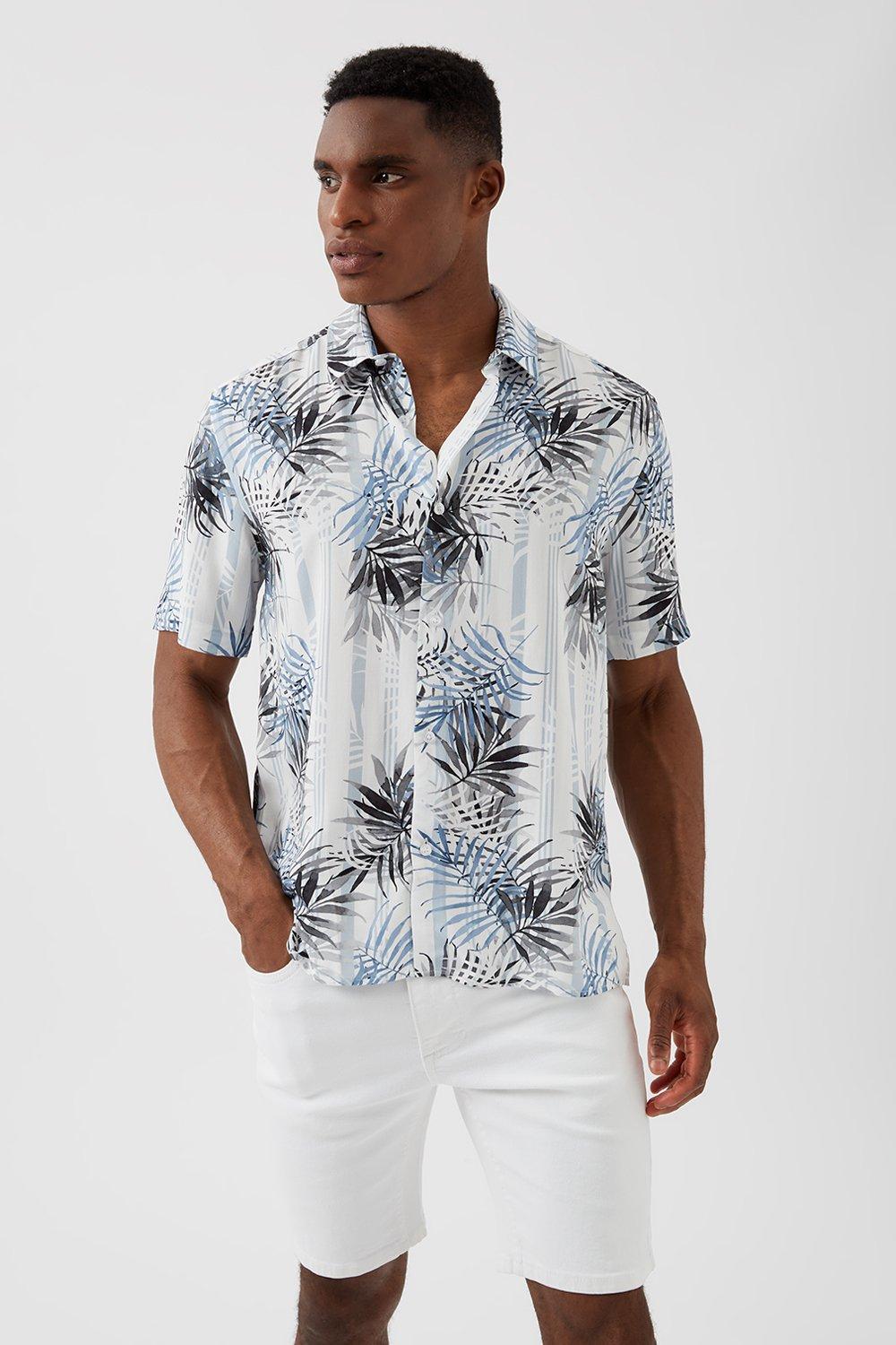 Shirts | Blue Leaf And Stripe Printed Shirt | Burton