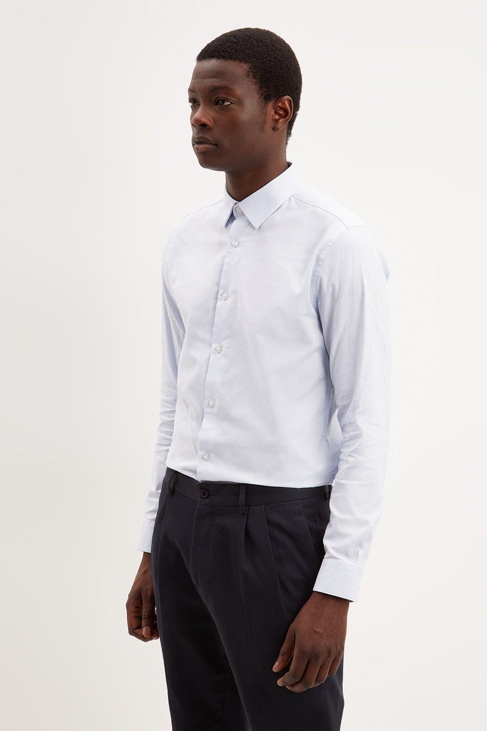 Shirts | Slim Fit Blue Textured Shirt | Burton