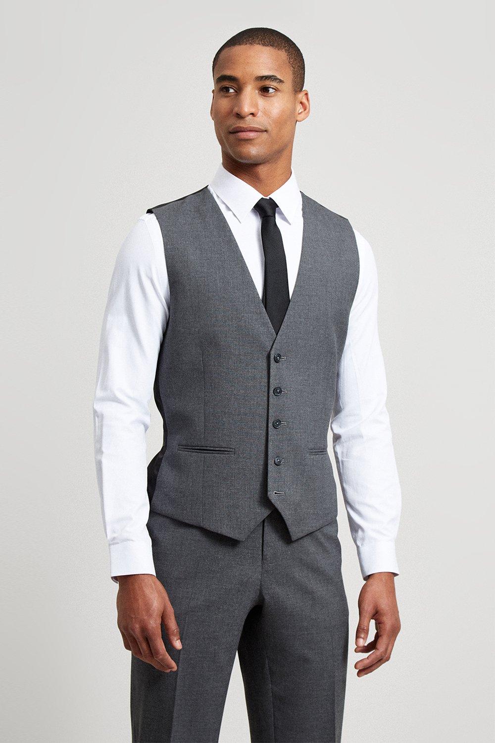 Suits | Tailored Fit Light Grey Essential Waistcoat | Burton
