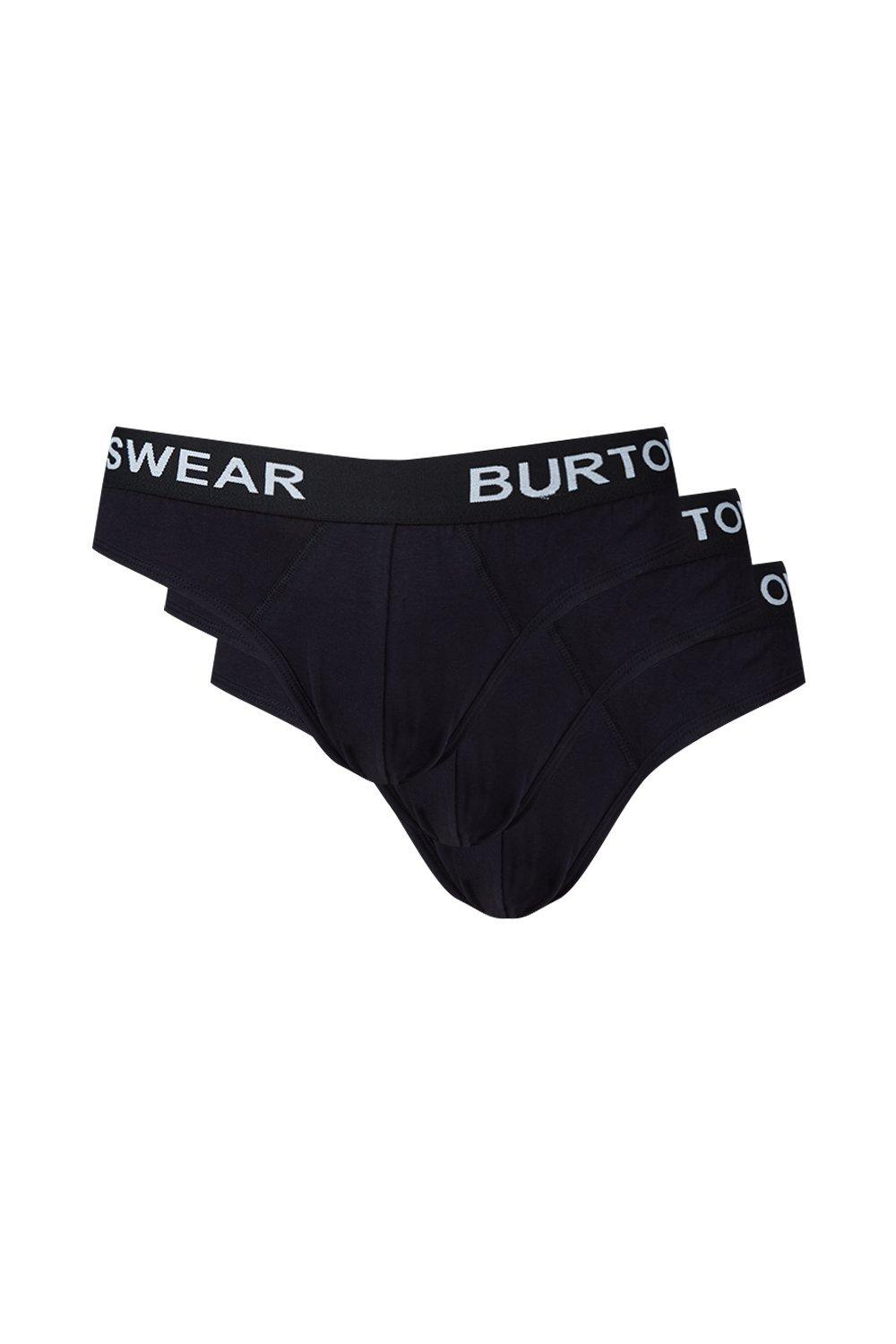 Underwear & Socks | 3 Pack Plain Black Briefs | Burton