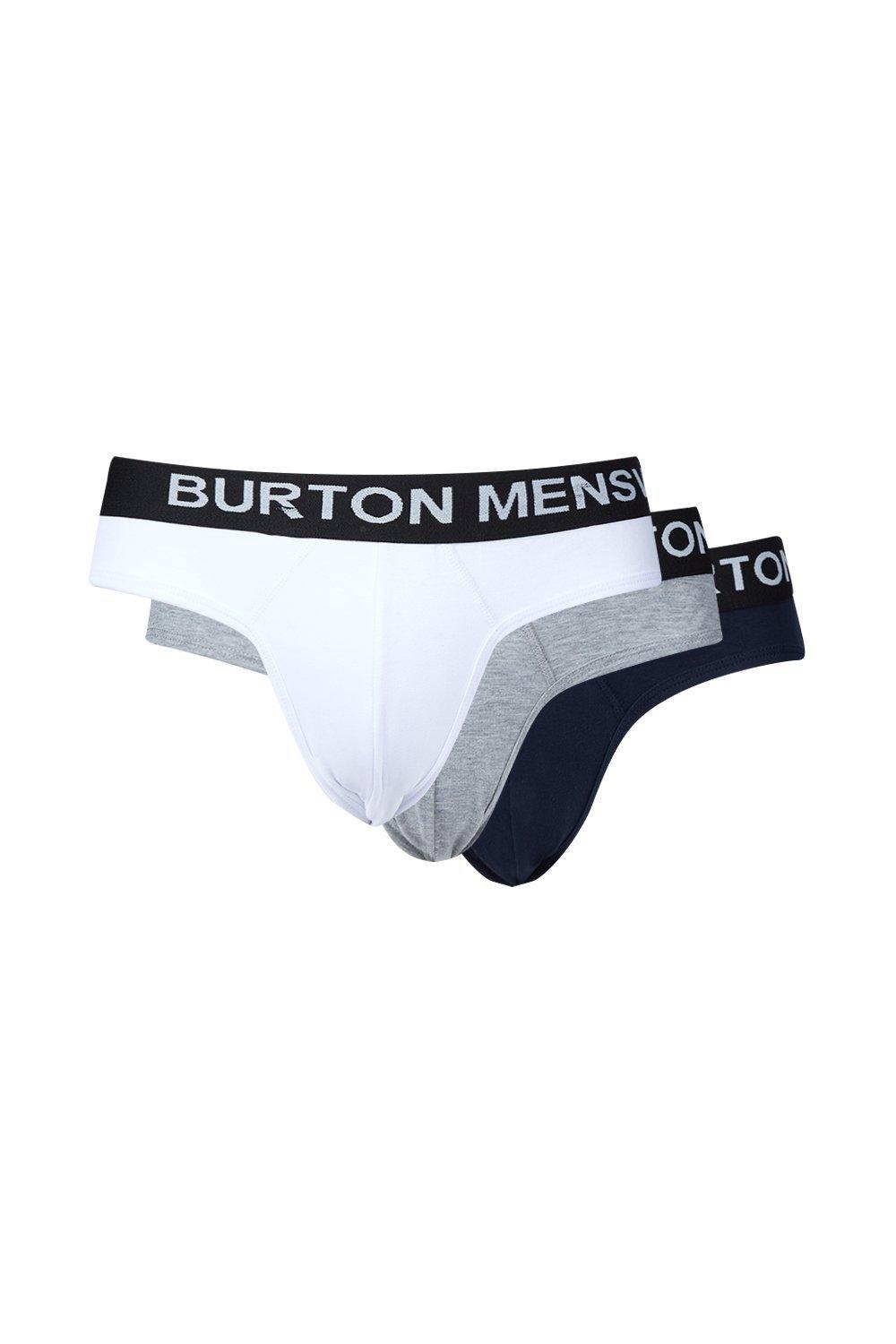 Underwear & Socks | 3 Pack Monochrome Plain Briefs | Burton