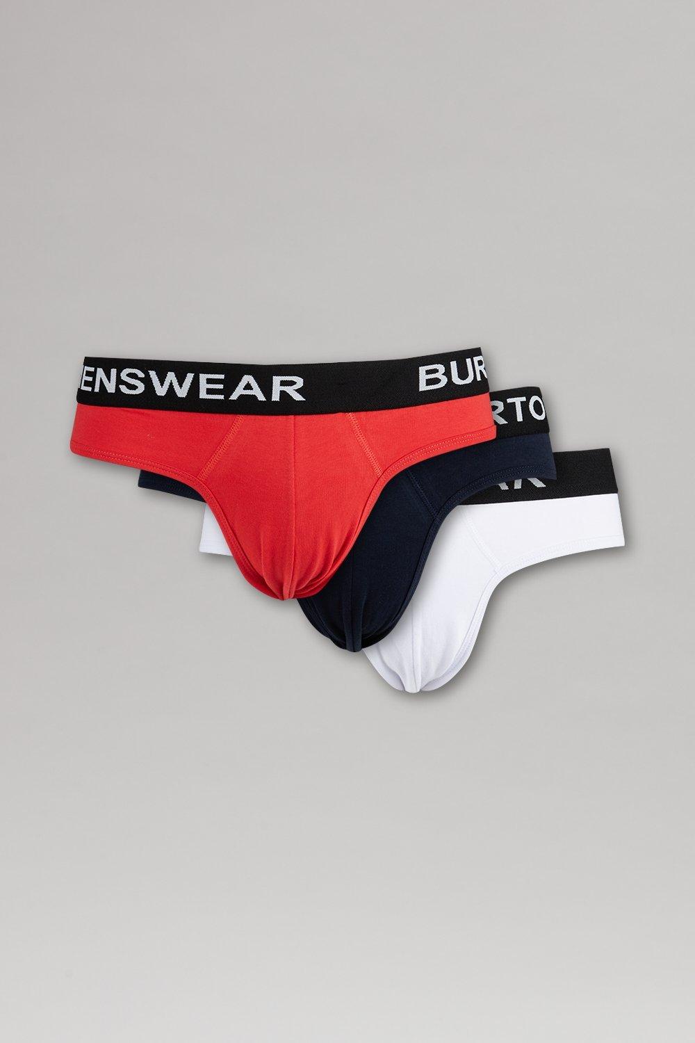 Underwear & Socks | 3 Pack Navy, Red And White Plain Briefs | Burton