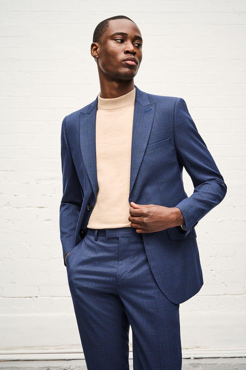 Suits | Navy Highlight Check Skinny Fit Suit Jacket | Burton