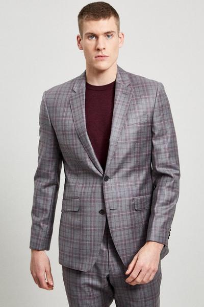 Burton light grey 1904 Slim Fit Grey Check Wool Suit Jacket