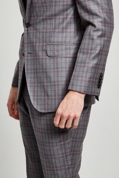 Burton light grey 1904 Slim Fit Grey Check Wool Suit Jacket