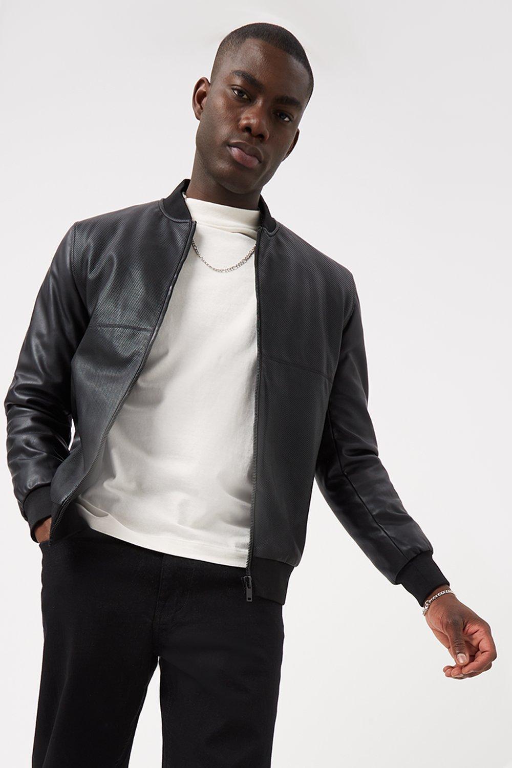 Burton Black Leather Bomber Jacket | Debenhams