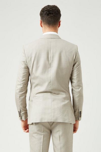Burton  Slim Fit Neutral Stripe Double Breasted Jacket