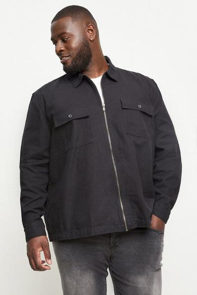 Burton black Plus & Tall Zip Through Twill Overshirt