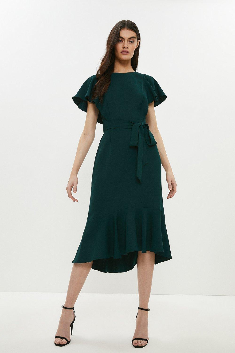 coast ruffle shoulder tie waist dress