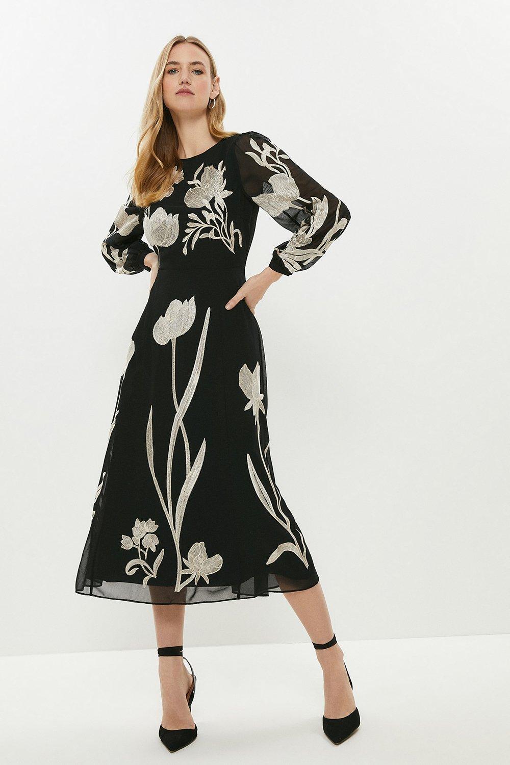 coast floral embroidered midi dress