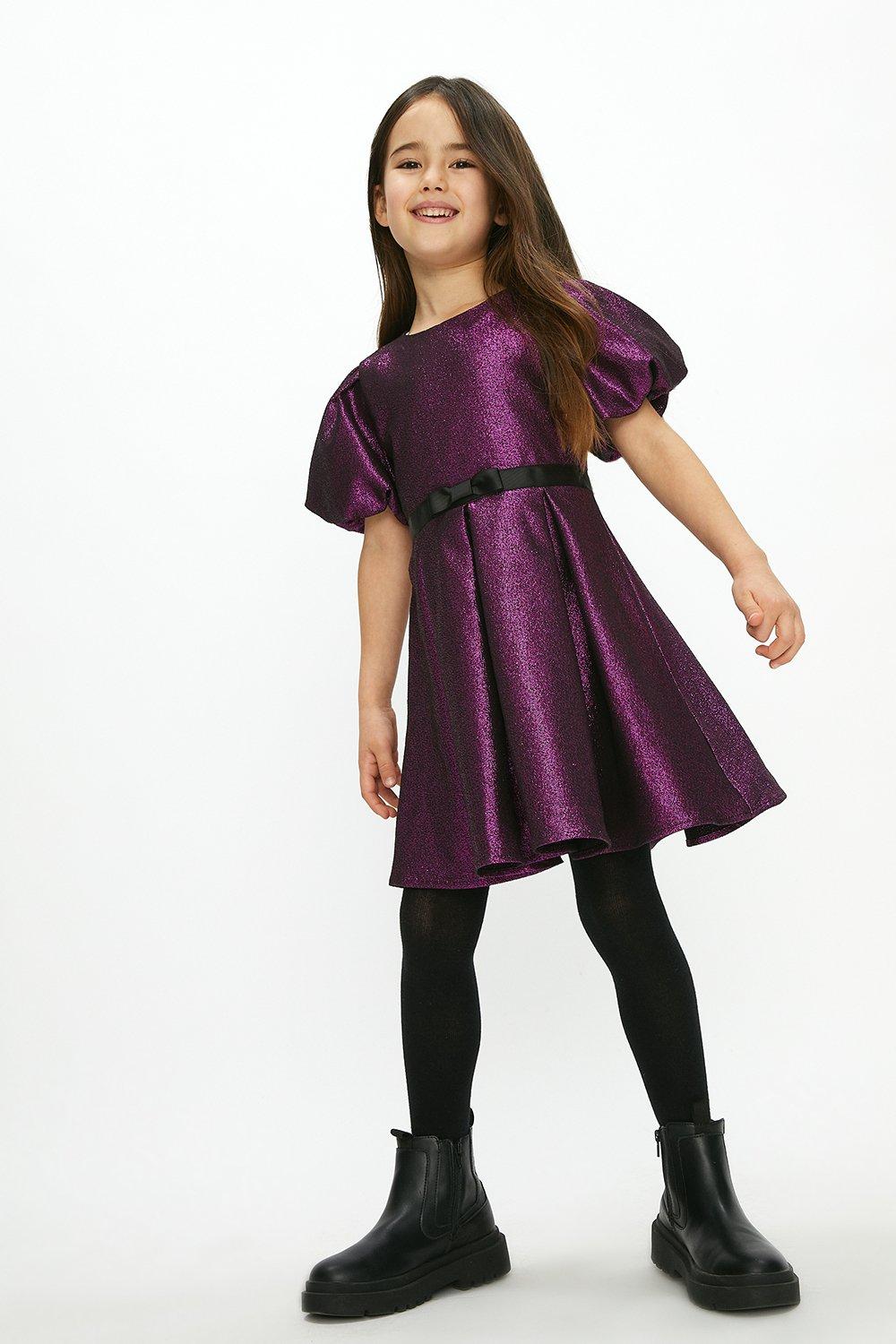 Dresses | Girls Jacquard Puff Sleeve Belted Dress | Coast