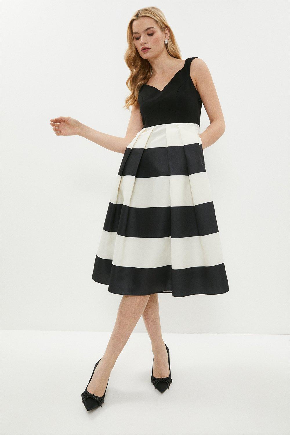 High Low Ponte And Twill Dress - Black/White