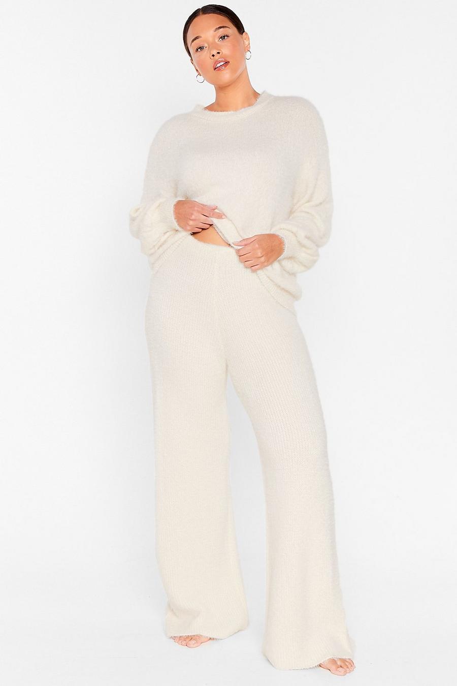 Cream white It Takes Two Baby Plus Size Fluffy Knit Lounge Set image number 1