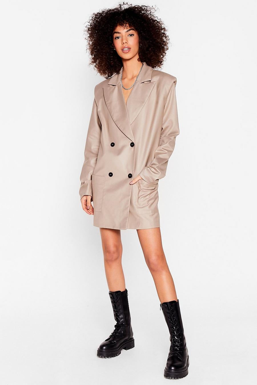 Taupe beige Relaxed Shoulder Pad Blazer Dress