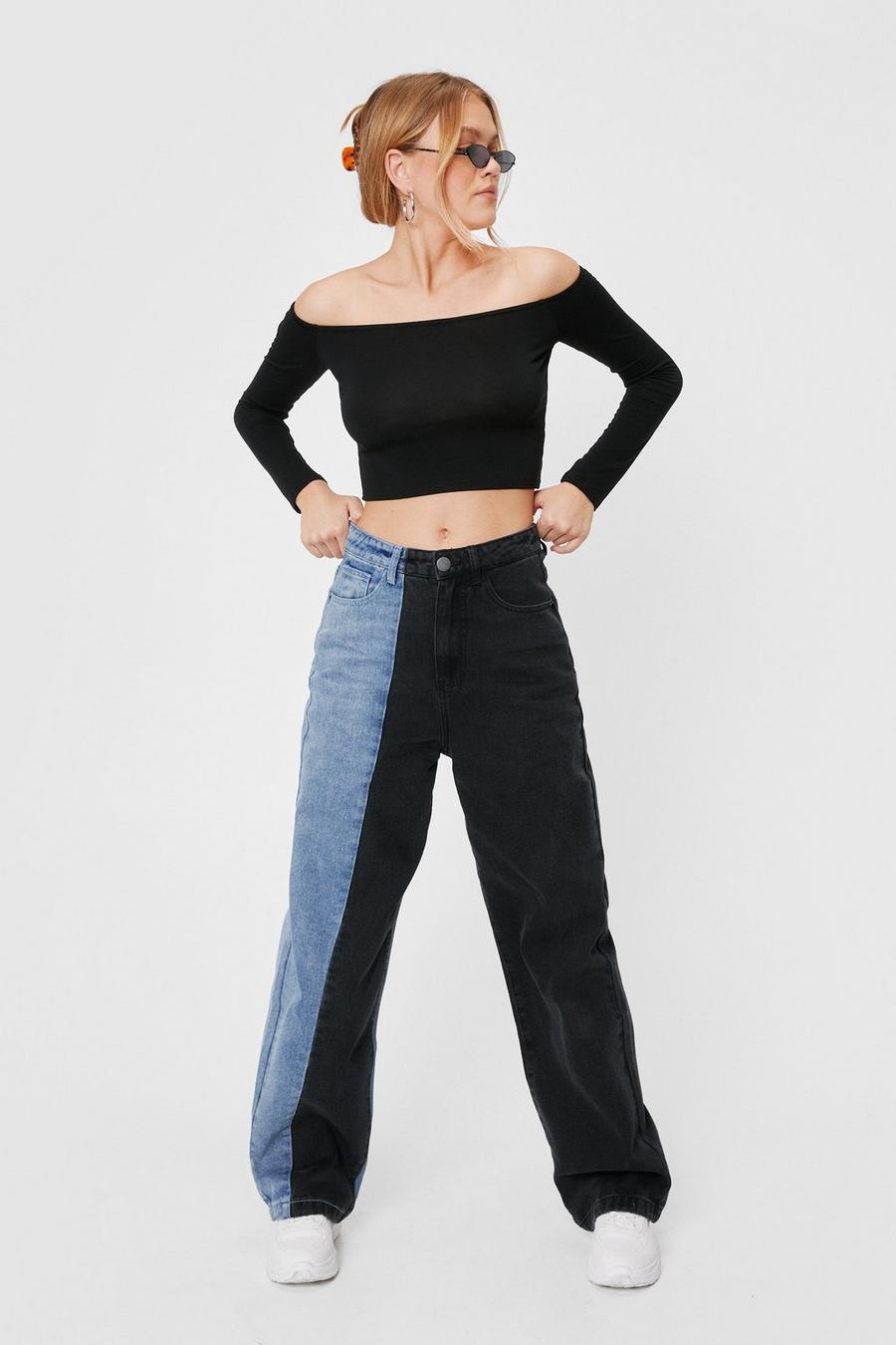 Washed black Two Tone Wide Leg Jeans