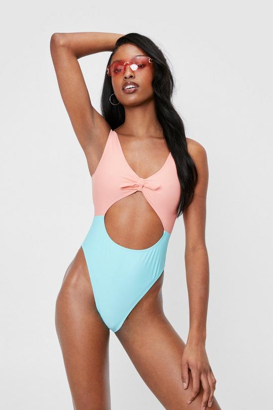 NastyGal Colorblock Bow Cut Out High Leg Swimsuit 1