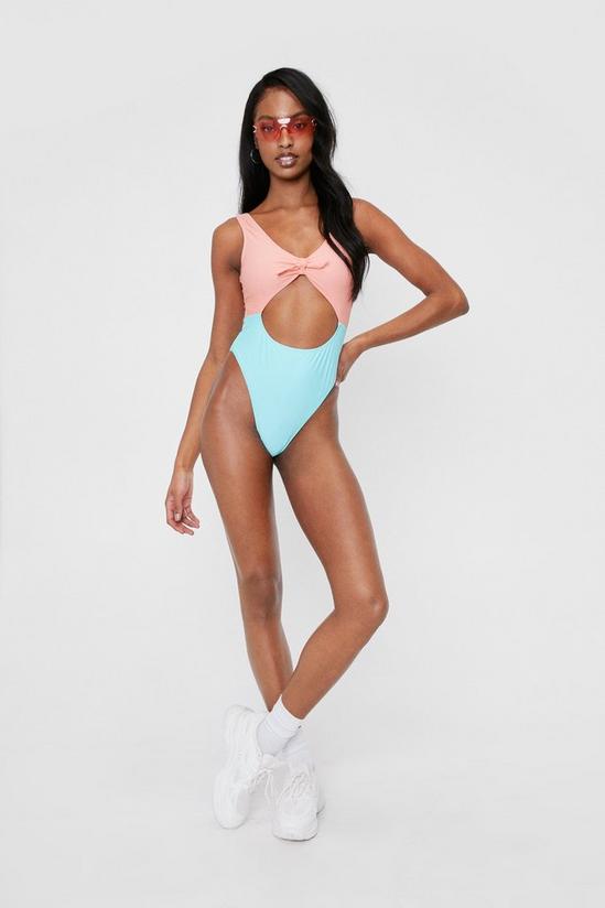 NastyGal Colorblock Bow Cut Out High Leg Swimsuit 2