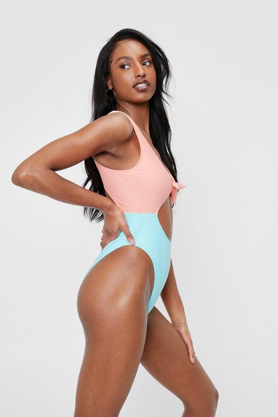 NastyGal Colorblock Bow Cut Out High Leg Swimsuit 3