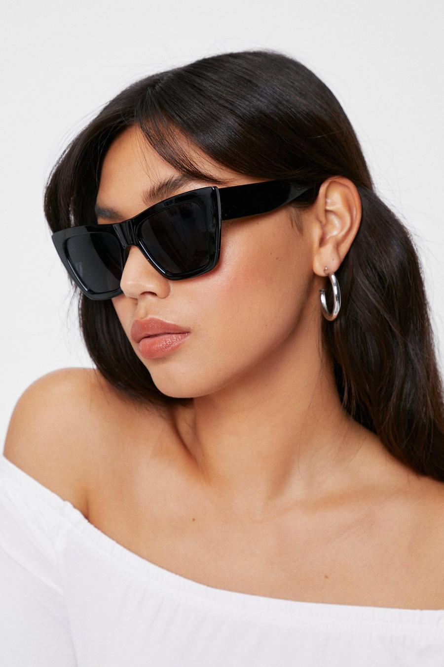 Black Cat Eye Tinted Oversized Sunglasses