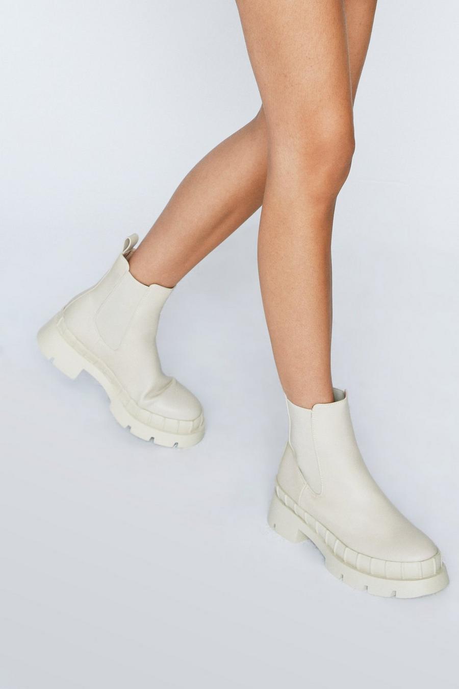 Ecru white Wellie High Ankle Chelsea Boots image number 1
