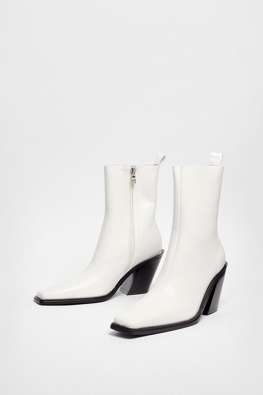 Off white Western Faux Leather High Ankle Boots
