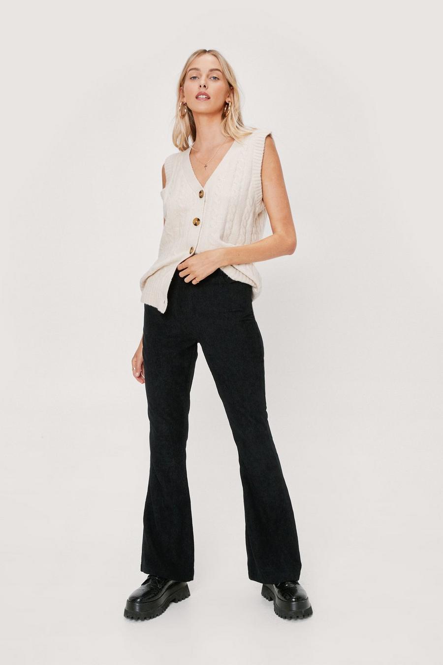 Black Corduroy High-Waisted Flare Trousers image number 1