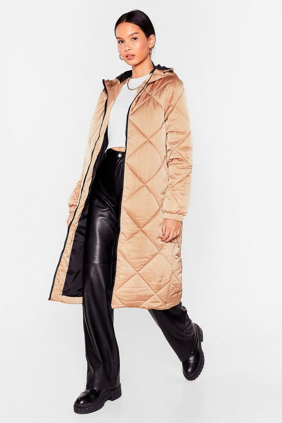 Camel beige Quilted Longline Padded Coat