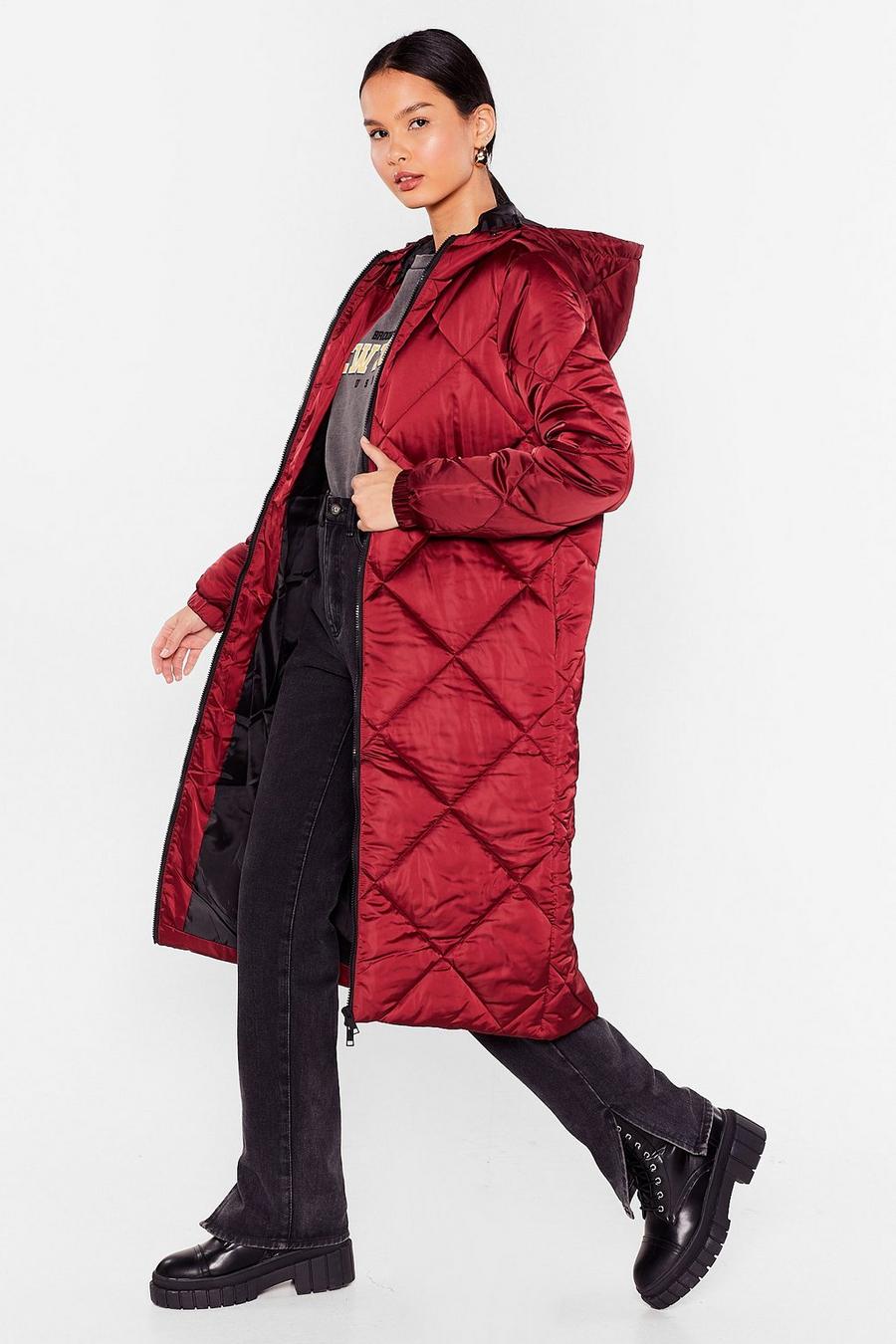 Oxblood red Quilted Longline Padded Coat