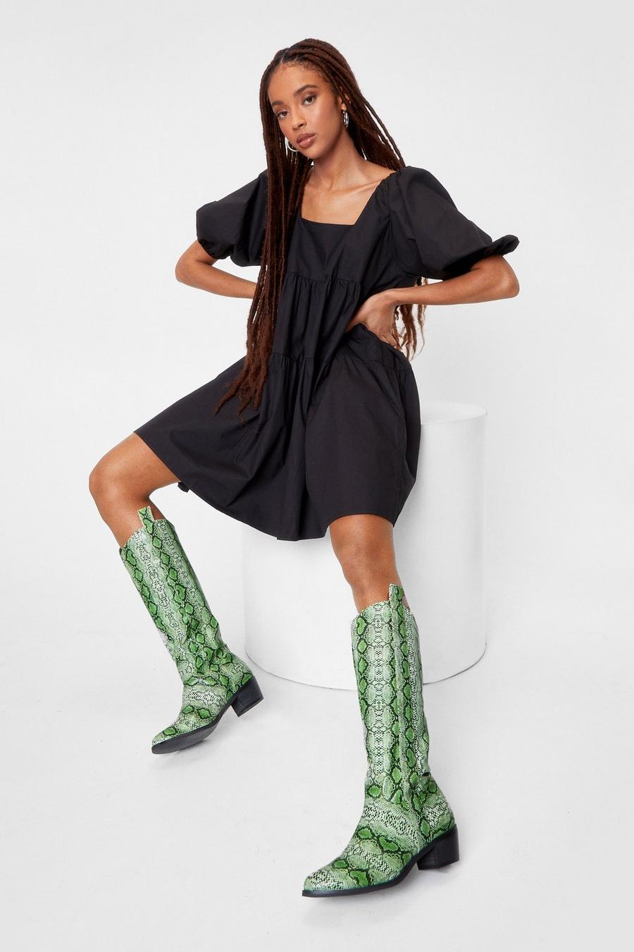 Citrus green Faux Leather Snake Print Cowboy Boots