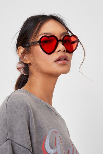 Groovy Times Oversized Tinted Heart Glasses red