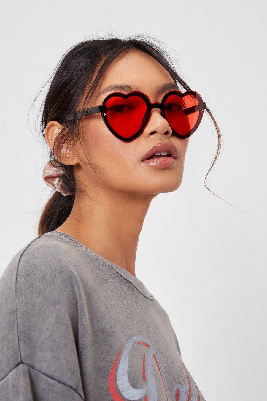 Red Oversized Tinted Heart Glasses