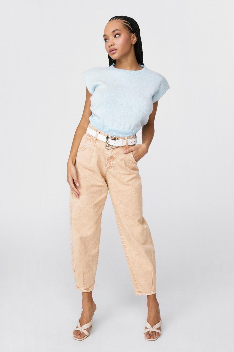 Apricot nude Acid Wash High Waisted Tapered Jeans