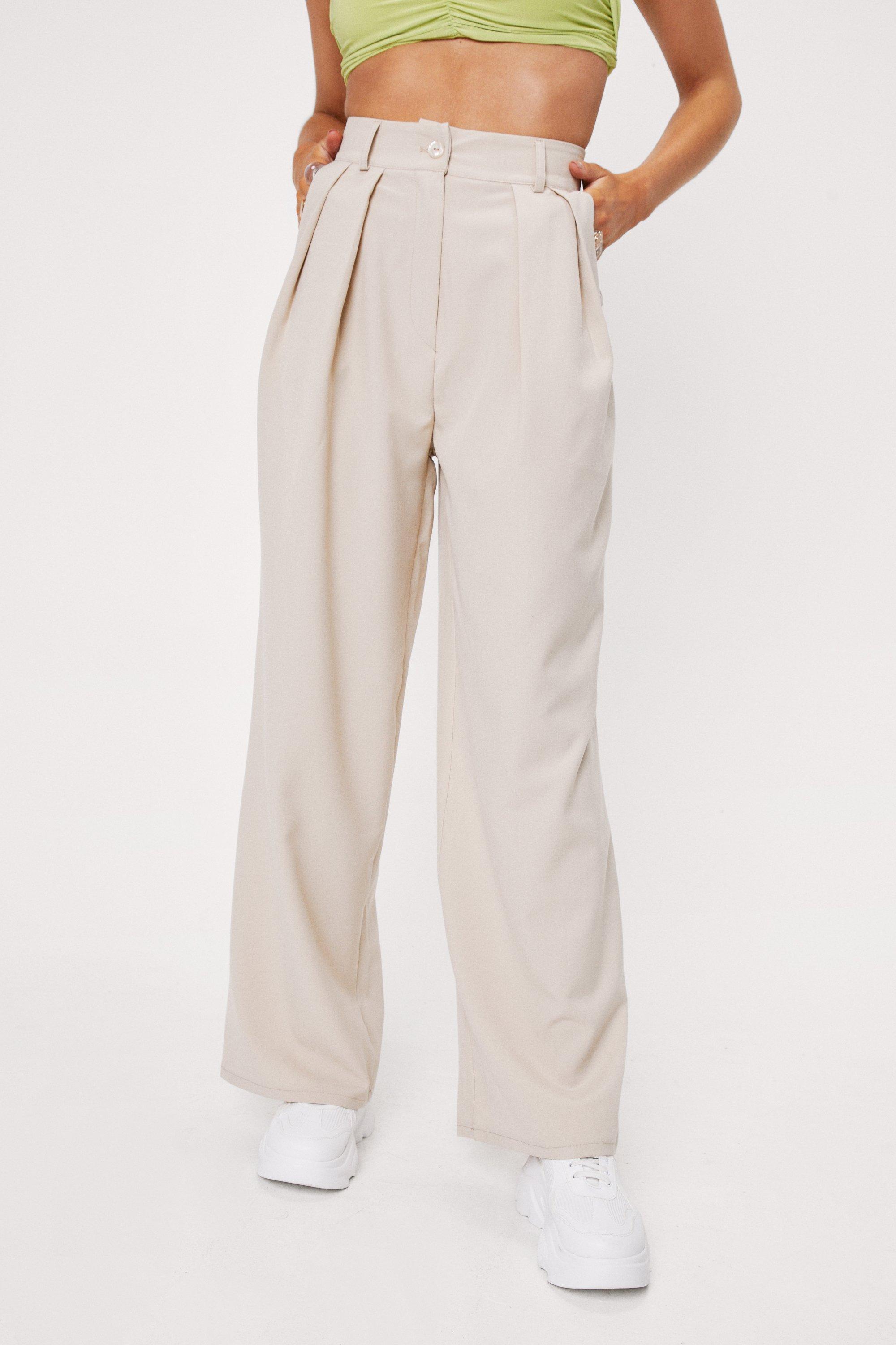 Pleated High Waisted Wide Leg Trousers