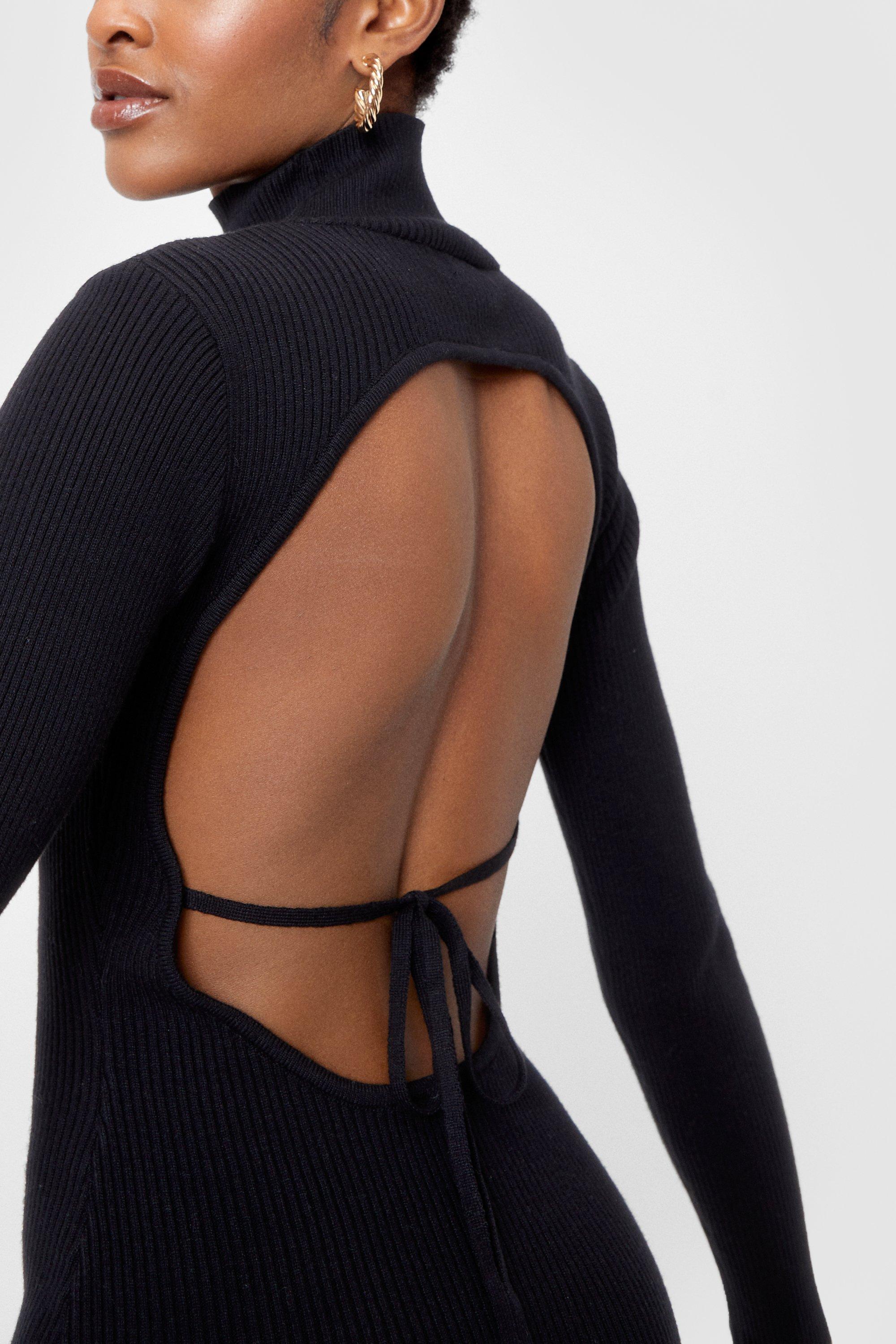 Women s Backless Turtleneck Knitted Bodycon Dress Boohoo UK