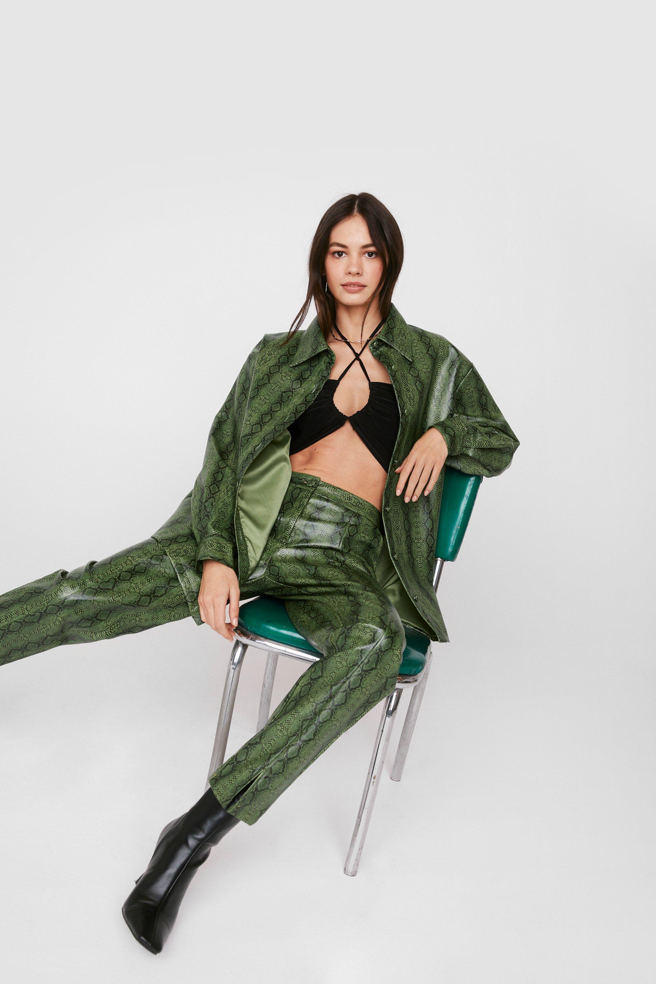 Faux Leather Snake Print Shirt Jacket boohoo UK