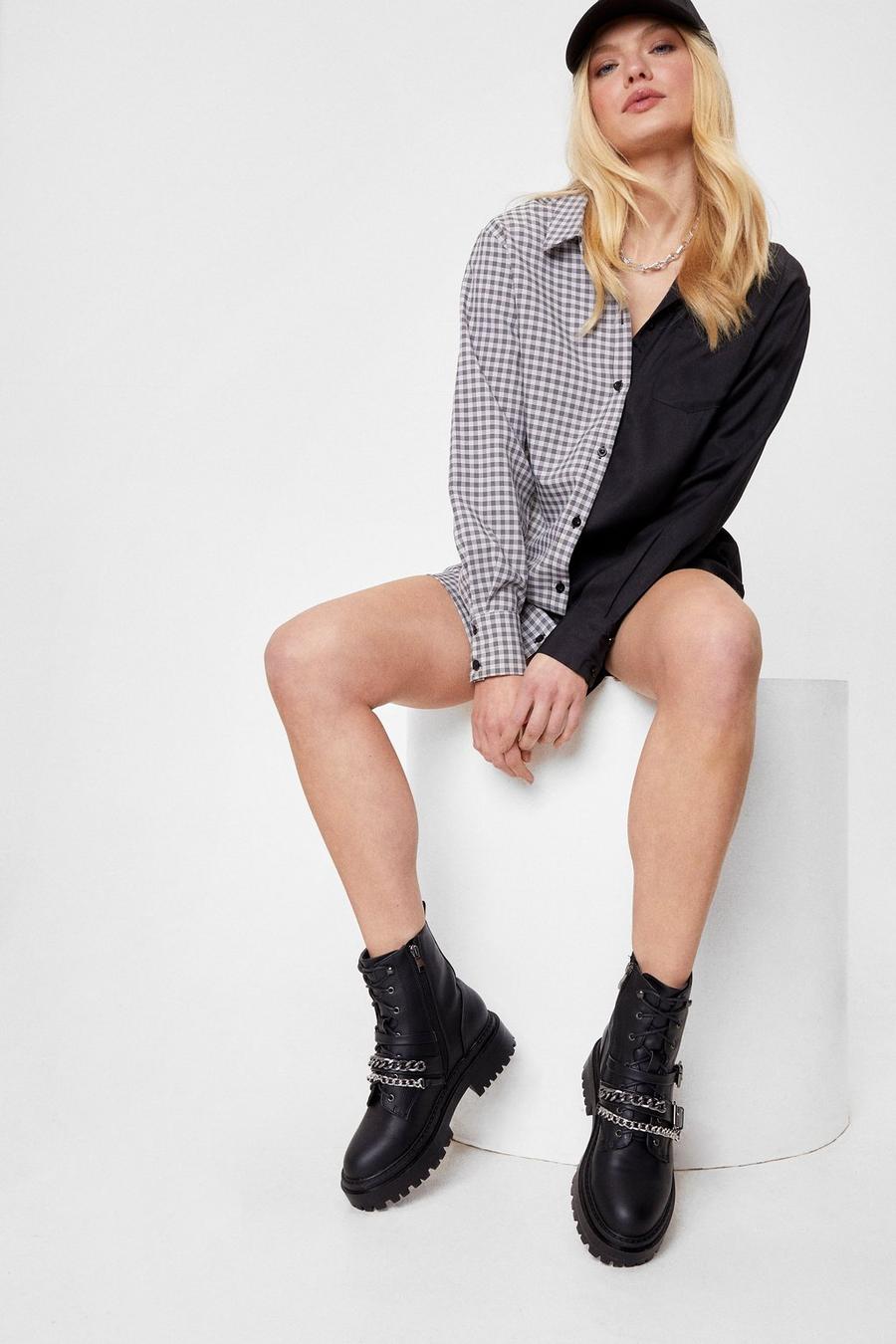 Black Chunky Lace Up Chain Ankle Boots