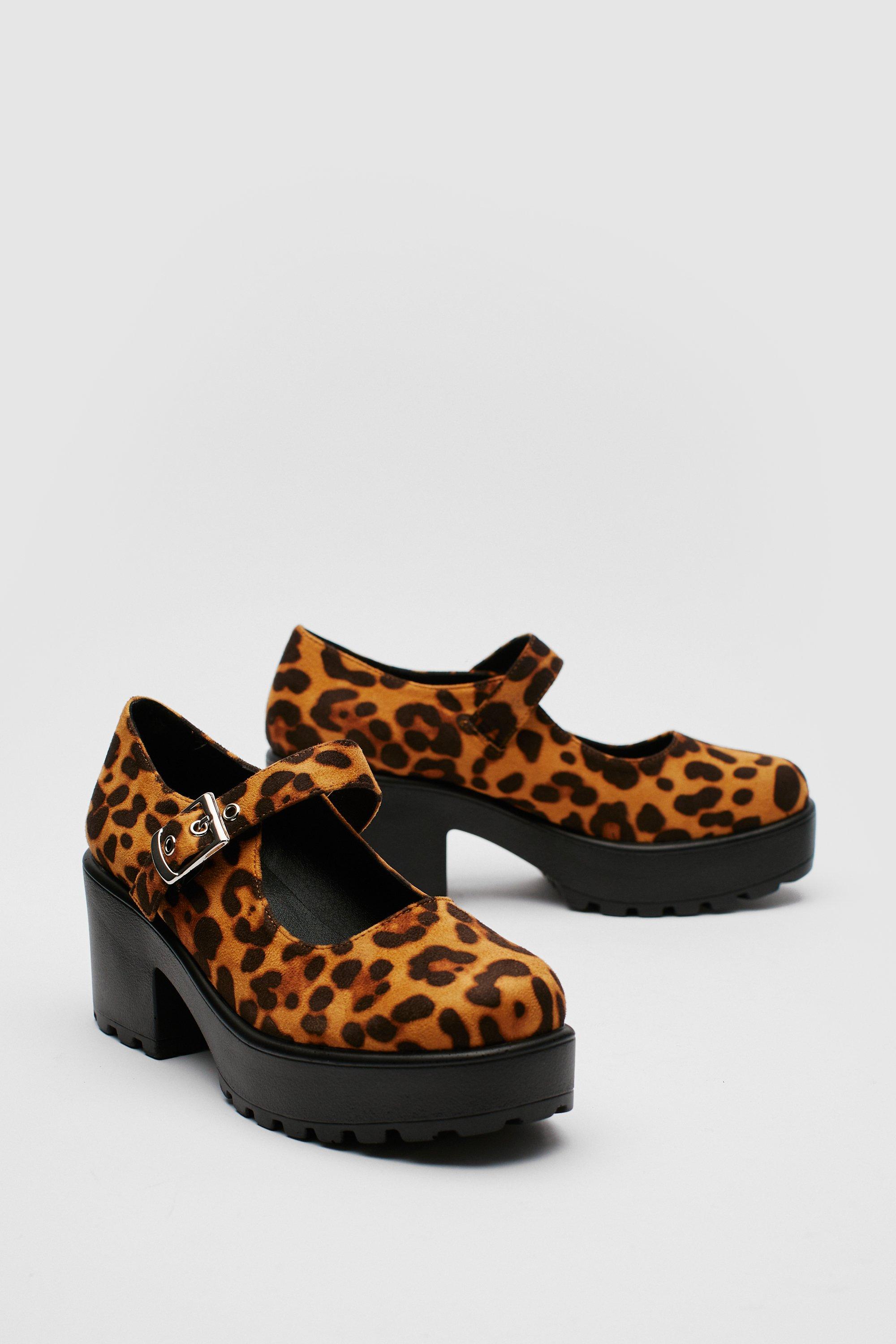 Faux Suede Chunky Leopard Mary Janes Boohoo UK