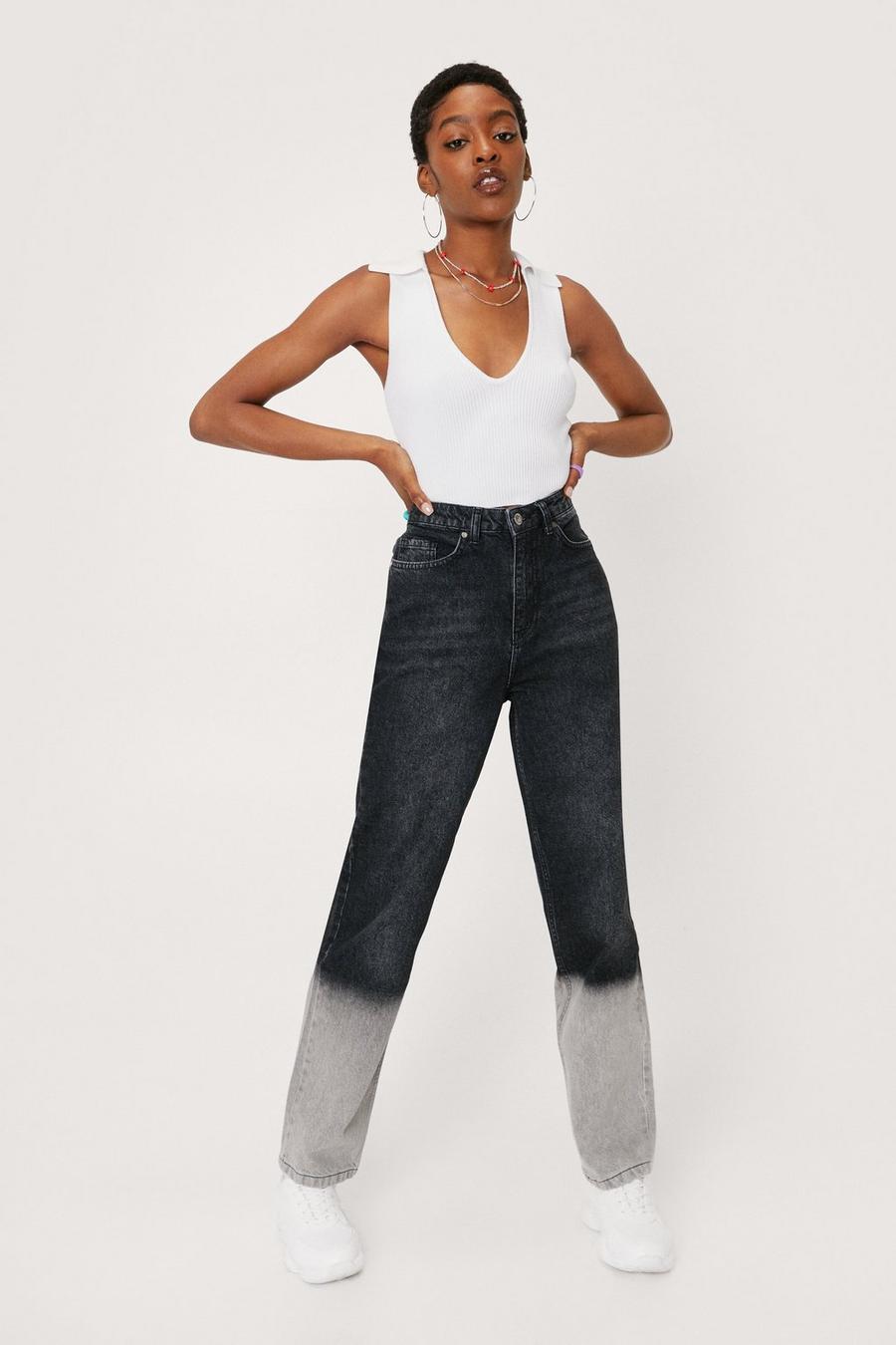 Grey Two Tone Ombre High Waisted Mom Jeans